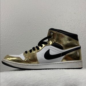 Nike High-Top Sneakers in White, Black & Gold